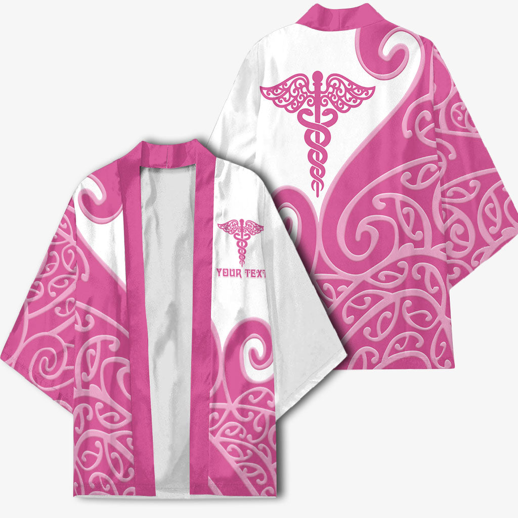 Personalised New Zealand Nurse Kimono Maori Koru Pink Version LT05 - Polynesian Pride