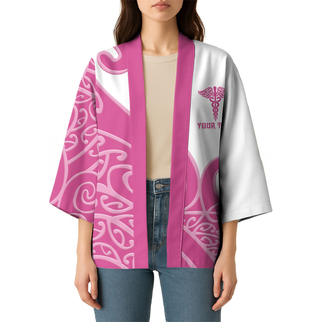 Personalised New Zealand Nurse Kimono Maori Koru Pink Version LT05 - Polynesian Pride