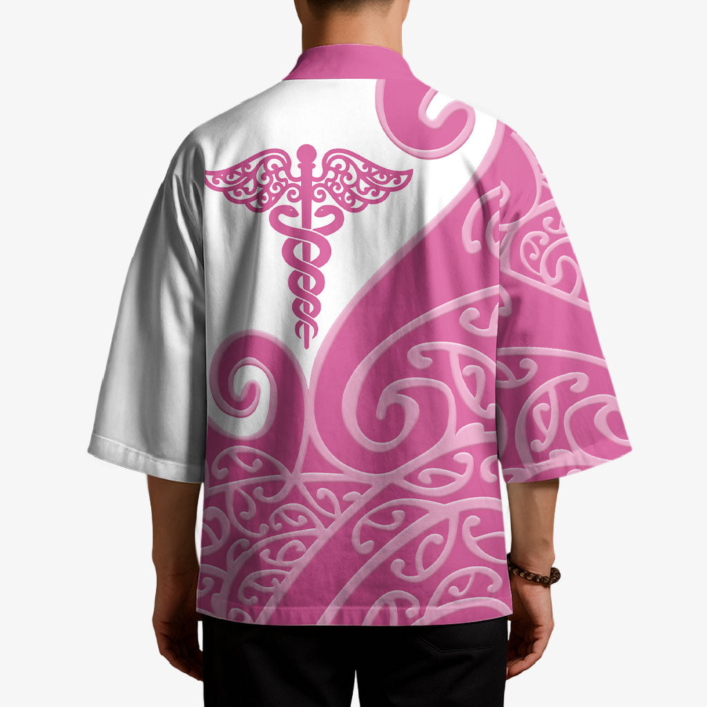 Personalised New Zealand Nurse Kimono Maori Koru Pink Version LT05 - Polynesian Pride