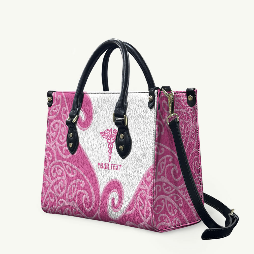 Personalised New Zealand Nurse Leather Bag Maori Koru Pink Version LT05 Pink - Polynesian Pride