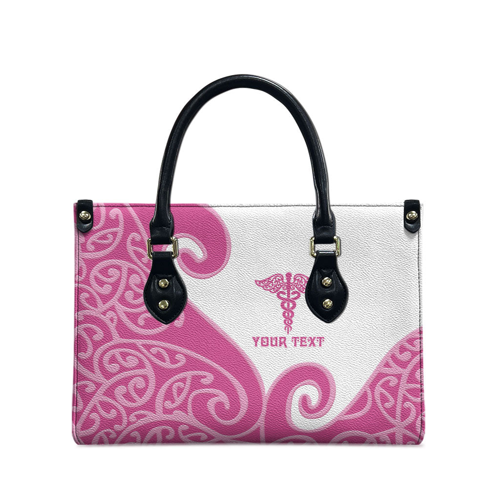 Personalised New Zealand Nurse Leather Bag Maori Koru Pink Version LT05 - Polynesian Pride