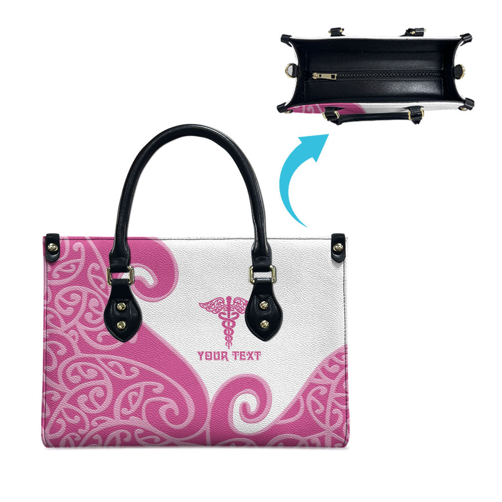 Personalised New Zealand Nurse Leather Bag Maori Koru Pink Version LT05 - Polynesian Pride