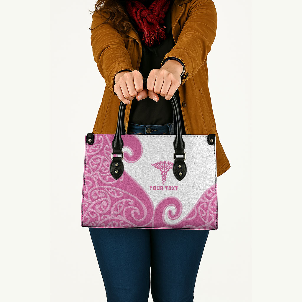 Personalised New Zealand Nurse Leather Bag Maori Koru Pink Version LT05 - Polynesian Pride