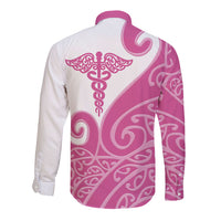 Personalised New Zealand Nurse Long Sleeve Button Shirt Maori Koru Pink Version