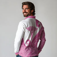 Personalised New Zealand Nurse Long Sleeve Polo Shirt Maori Koru Pink Version LT05 - Polynesian Pride