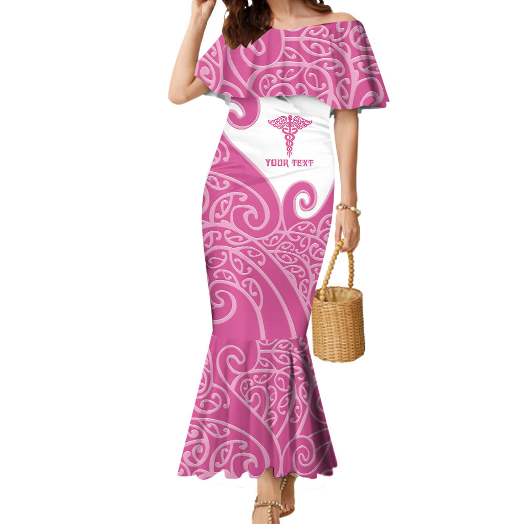 Personalised New Zealand Nurse Mermaid Dress Maori Koru Pink Version