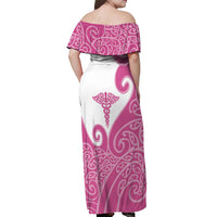 Personalised New Zealand Nurse Off Shoulder Maxi Dress Maori Koru Pink Version LT05 - Polynesian Pride