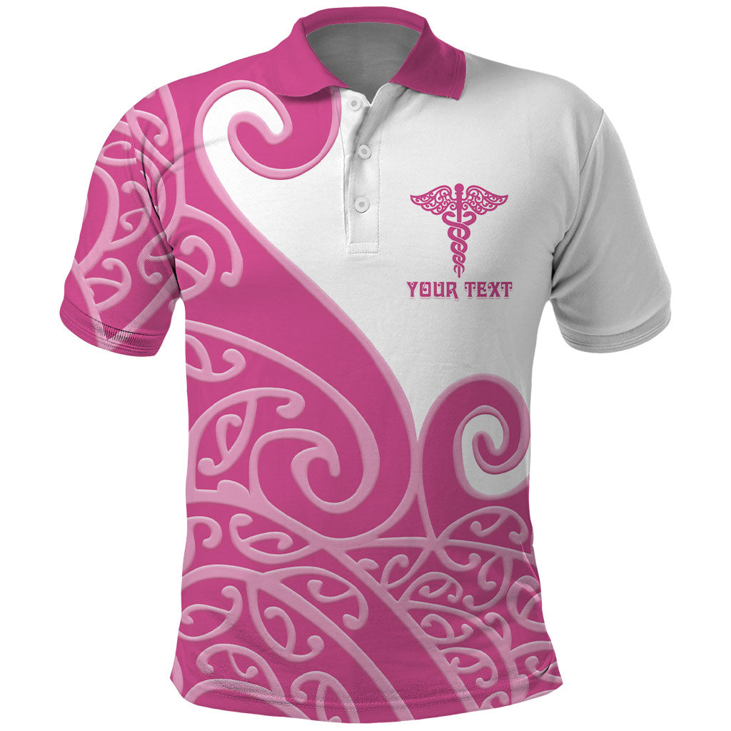 Personalised New Zealand Nurse Polo Shirt Maori Koru Pink Version