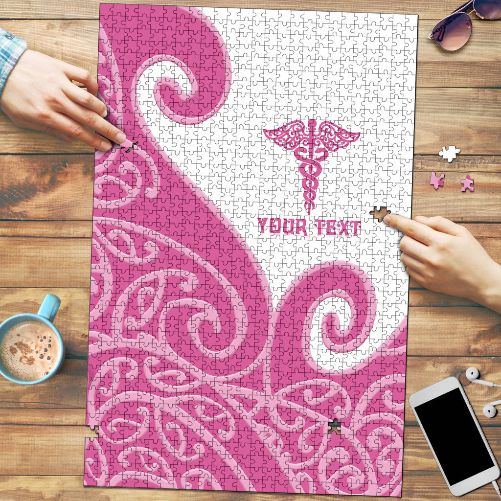 Personalised New Zealand Nurse Puzzle Maori Koru Pink Version