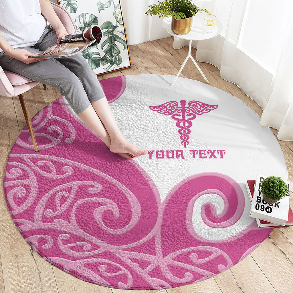 Personalised New Zealand Nurse Round Carpet Maori Koru Pink Version LT05 - Polynesian Pride