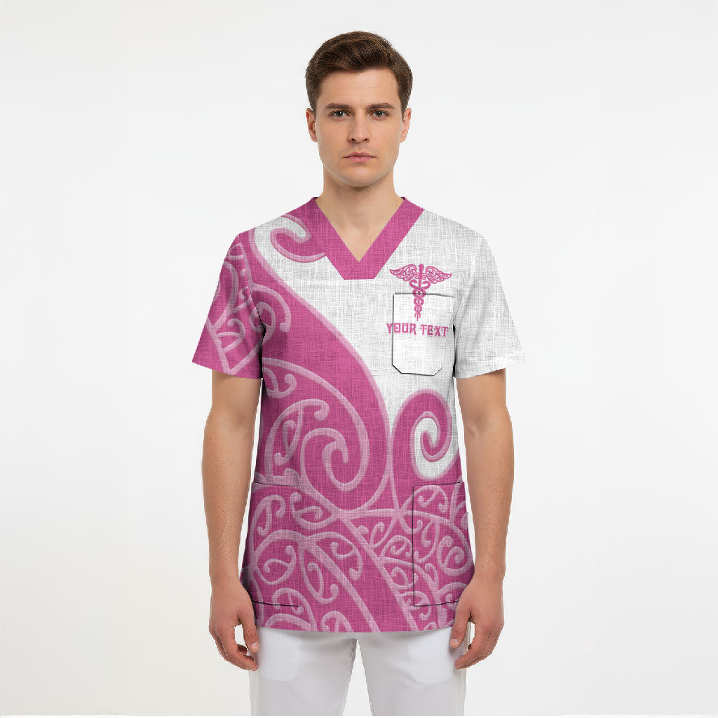 Personalised New Zealand Nurse Scrub Top Maori Koru Pink Version LT05 - Polynesian Pride