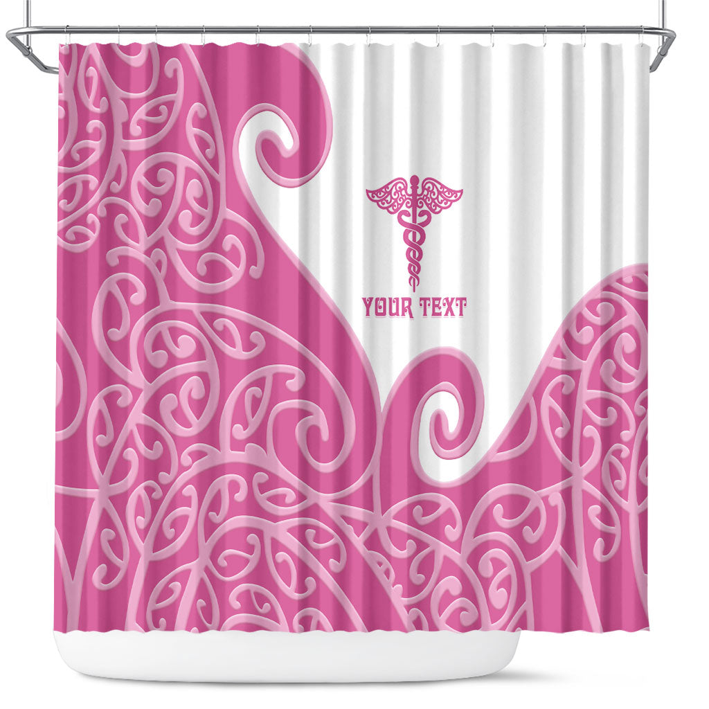 Personalised New Zealand Nurse Shower Curtain Maori Koru Pink Version