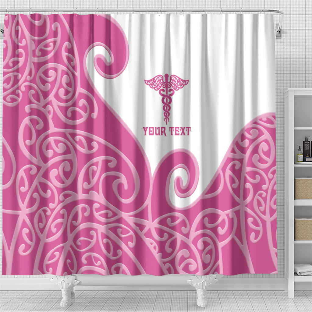 Personalised New Zealand Nurse Shower Curtain Maori Koru Pink Version LT05 - Polynesian Pride
