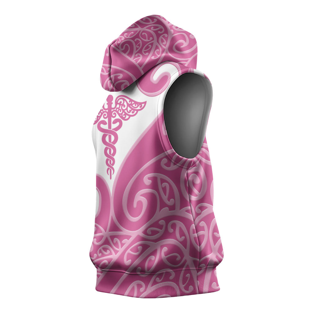 Personalised New Zealand Nurse Sleeveless Hoodie Maori Koru Pink Version LT05 - Polynesian Pride