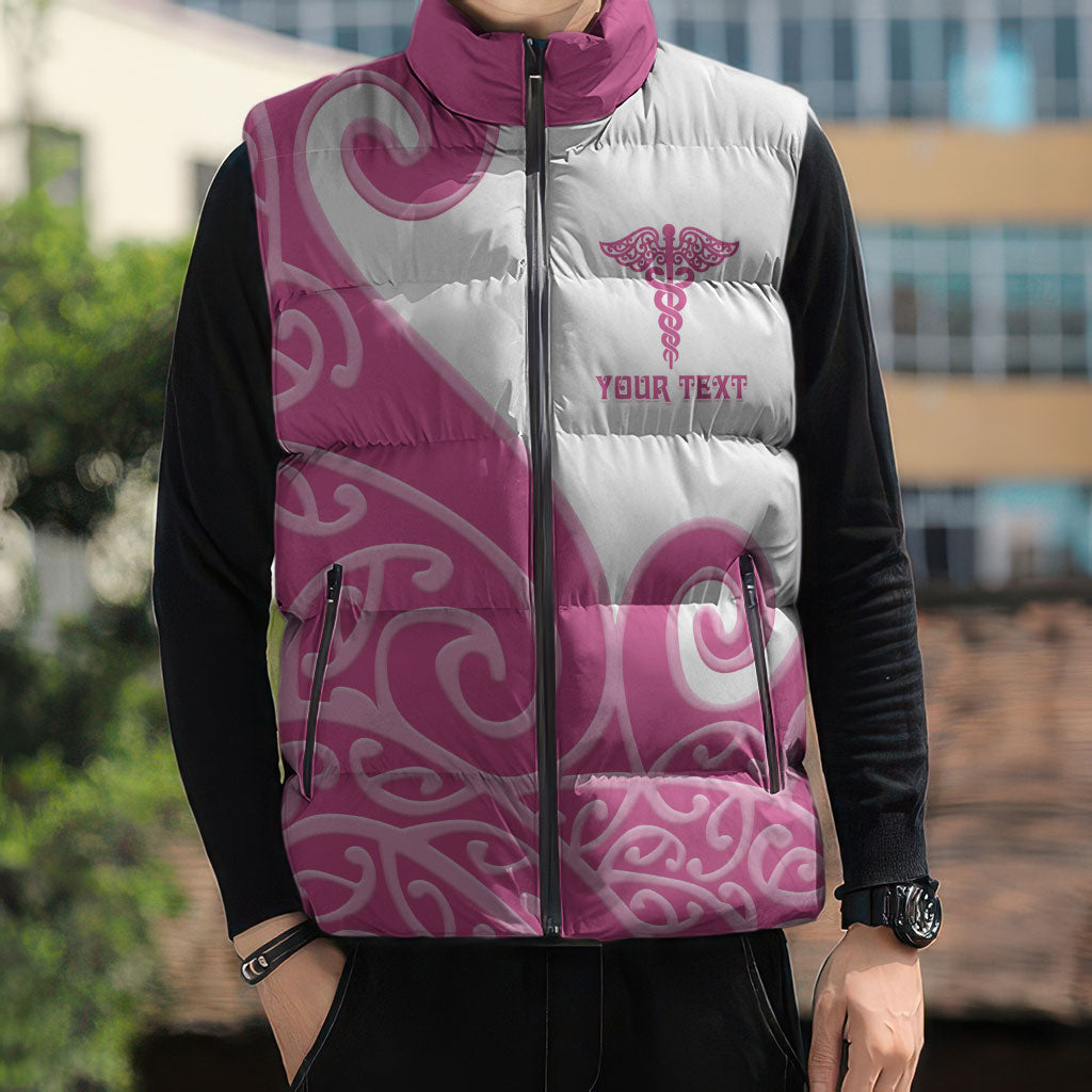 Personalised New Zealand Nurse Sleeveless Puffer Jacket Maori Koru Pink Version LT05 - Polynesian Pride