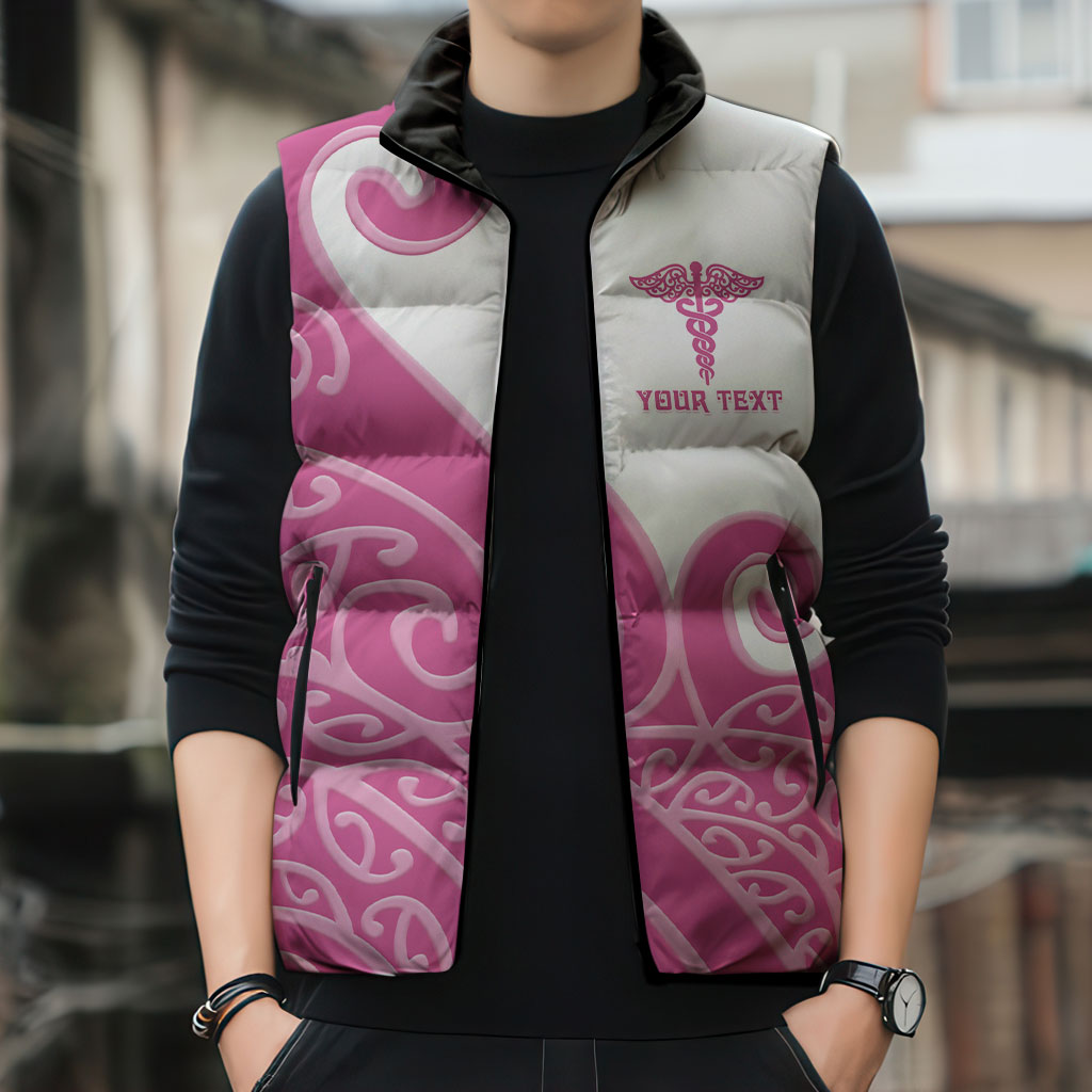 Personalised New Zealand Nurse Sleeveless Puffer Jacket Maori Koru Pink Version LT05 - Polynesian Pride