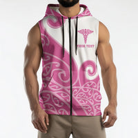 Personalised New Zealand Nurse Sleeveless Zip Hoodie Maori Koru Pink Version LT05 - Polynesian Pride