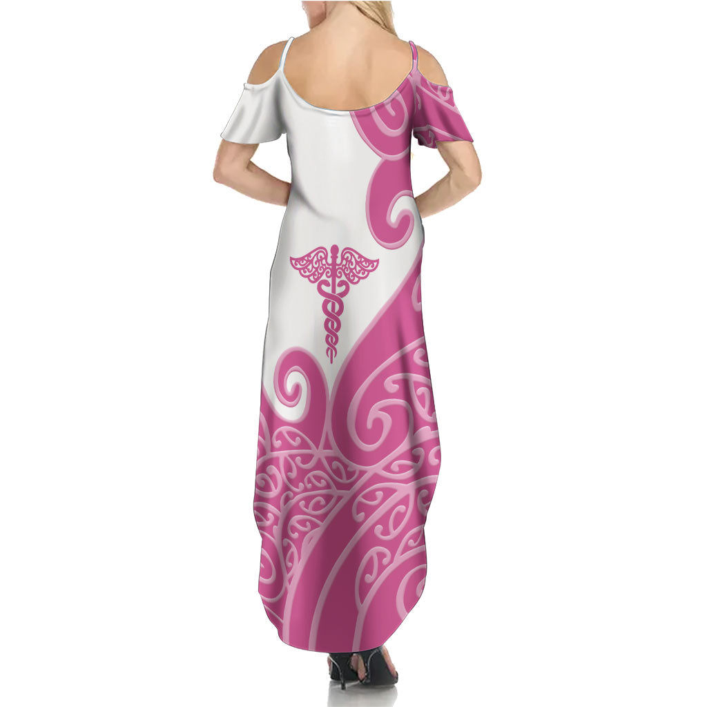 Personalised New Zealand Nurse Summer Maxi Dress Maori Koru Pink Version LT05 - Polynesian Pride