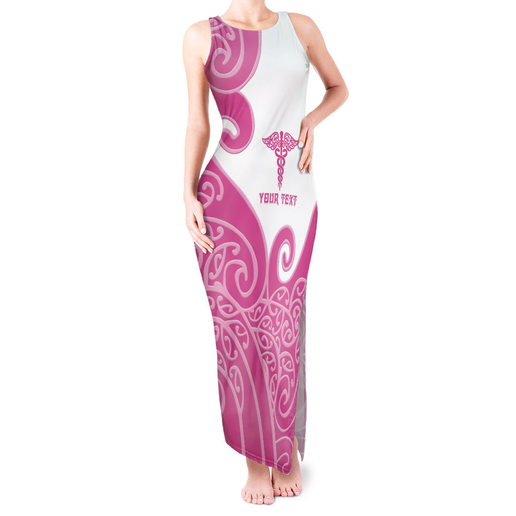 Personalised New Zealand Nurse Tank Maxi Dress Maori Koru Pink Version