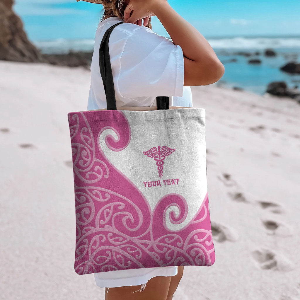 Personalised New Zealand Nurse Tote Bag Maori Koru Pink Version LT05 - Polynesian Pride
