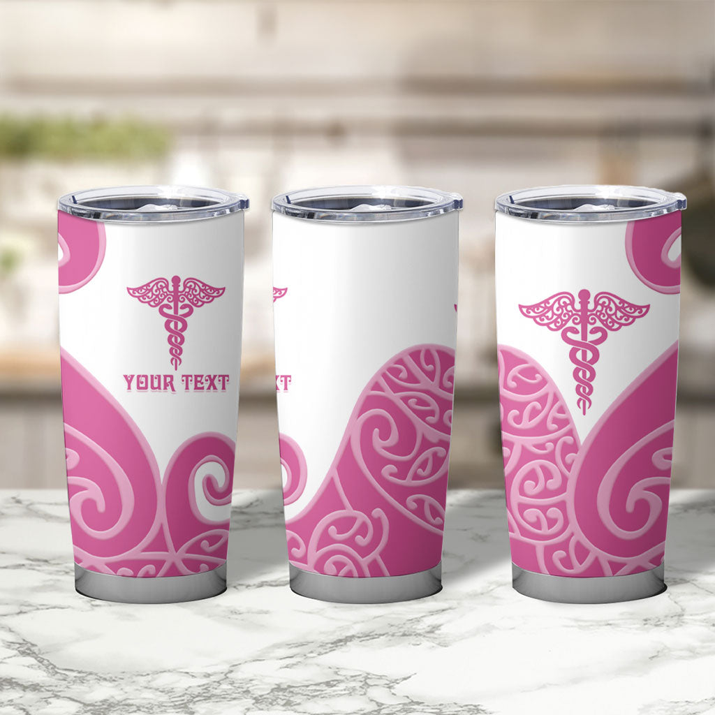 Personalised New Zealand Nurse Tumbler Cup Maori Koru Pink Version LT05 - Polynesian Pride