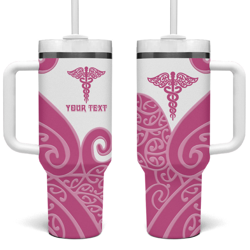 Personalised New Zealand Nurse Tumbler With Handle Maori Koru Pink Version LT05 One Size: 40 oz Pink - Polynesian Pride