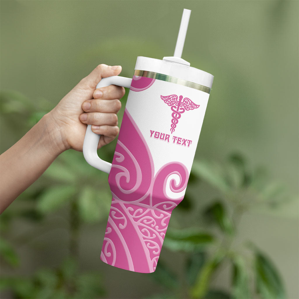 Personalised New Zealand Nurse Tumbler With Handle Maori Koru Pink Version LT05 - Polynesian Pride
