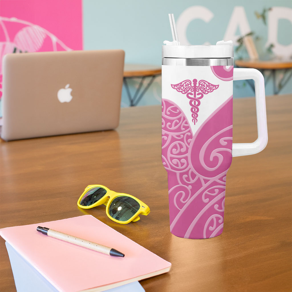 Personalised New Zealand Nurse Tumbler With Handle Maori Koru Pink Version LT05 - Polynesian Pride
