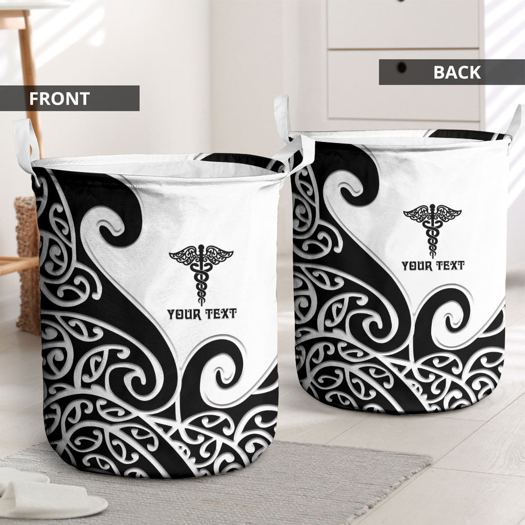 Personalised New Zealand Nurse Laundry Basket Maori Koru Black Version LT05 - Polynesian Pride