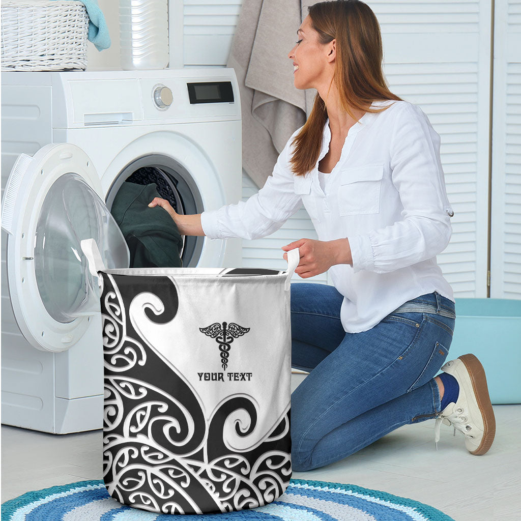 Personalised New Zealand Nurse Laundry Basket Maori Koru Black Version LT05 - Polynesian Pride