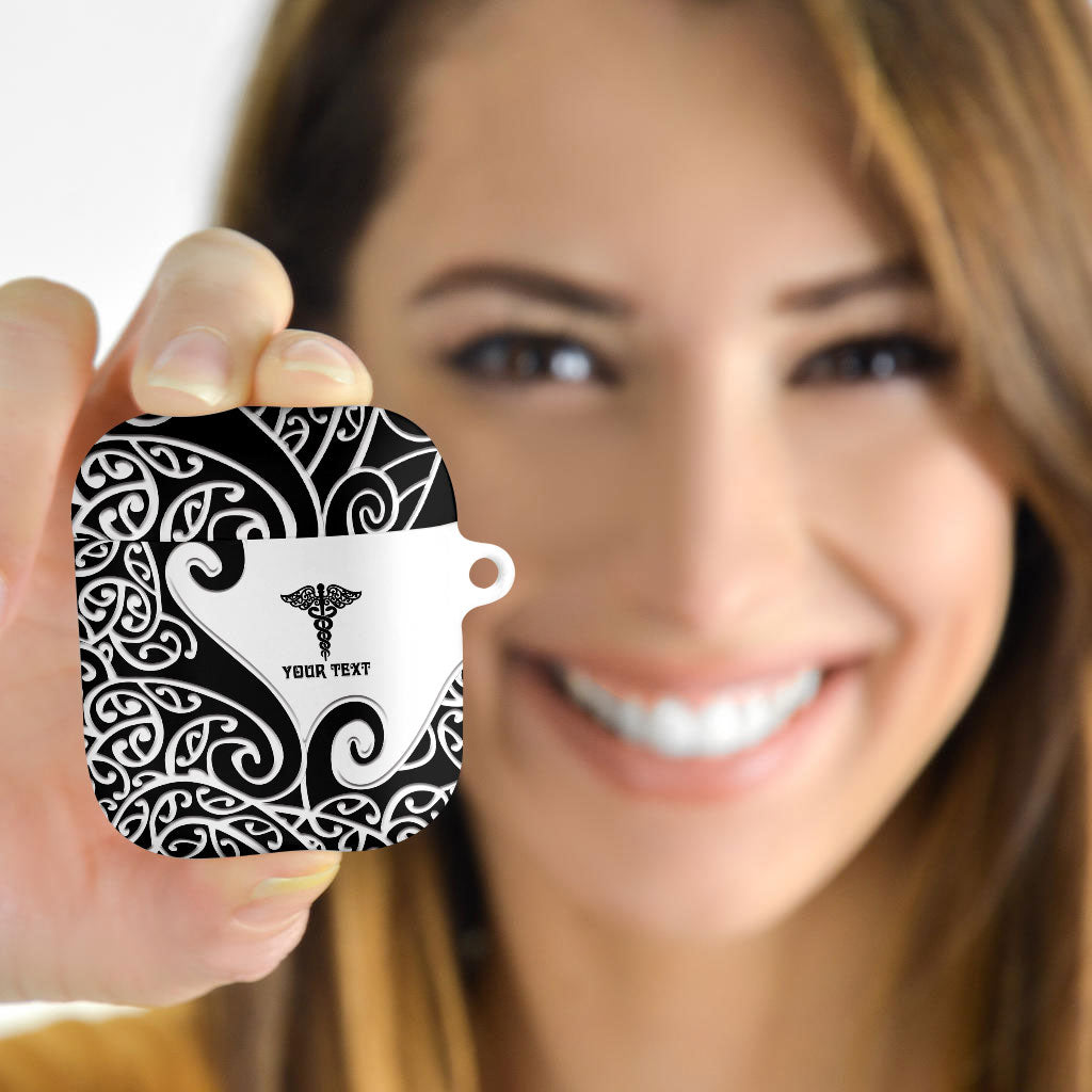 Personalised New Zealand Nurse AirPods Case Maori Koru Black Version LT05 - Polynesian Pride