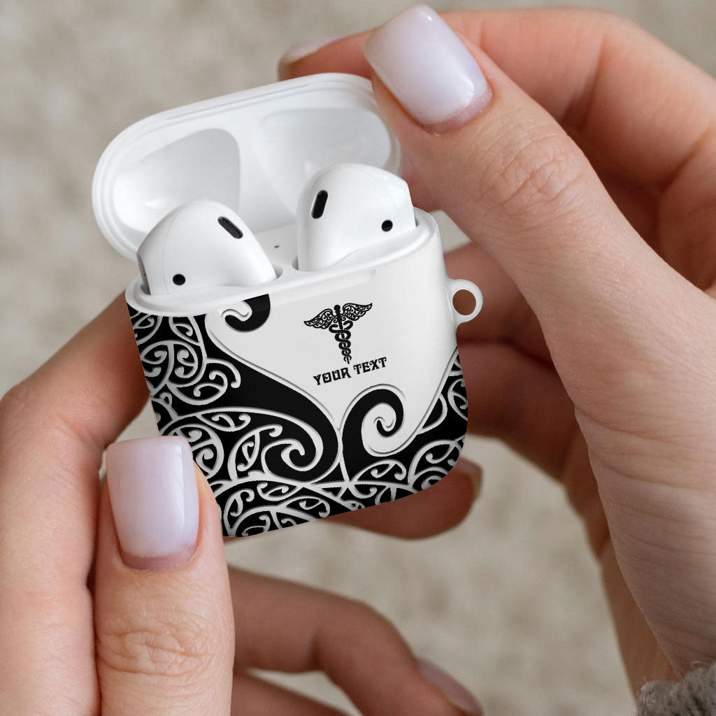 Personalised New Zealand Nurse AirPods Case Maori Koru Black Version LT05 - Polynesian Pride