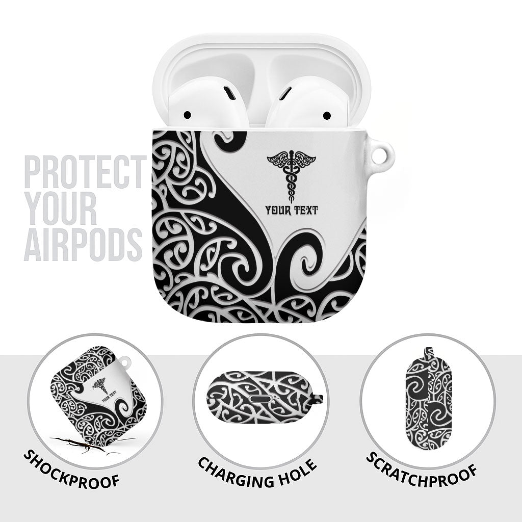 Personalised New Zealand Nurse AirPods Case Maori Koru Black Version LT05 - Polynesian Pride