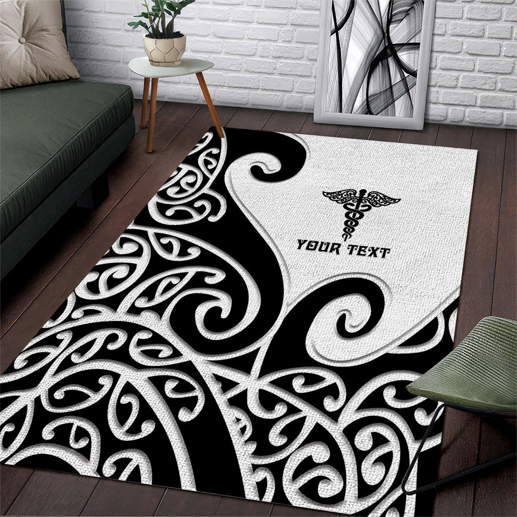 Personalised New Zealand Nurse Area Rug Maori Koru Black Version LT05 Black - Polynesian Pride