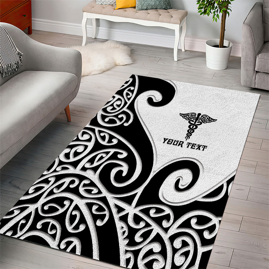 Personalised New Zealand Nurse Area Rug Maori Koru Black Version LT05 - Polynesian Pride