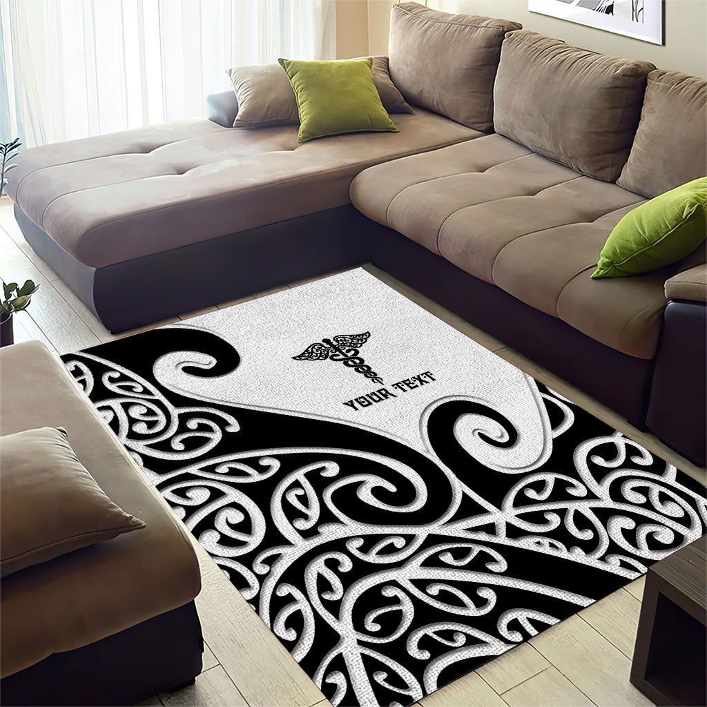 Personalised New Zealand Nurse Area Rug Maori Koru Black Version LT05 - Polynesian Pride