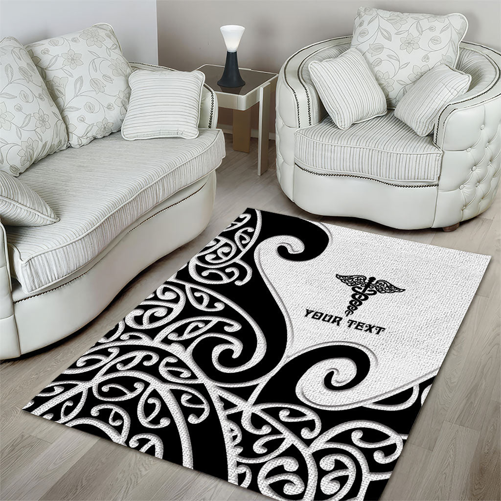 Personalised New Zealand Nurse Area Rug Maori Koru Black Version LT05 - Polynesian Pride