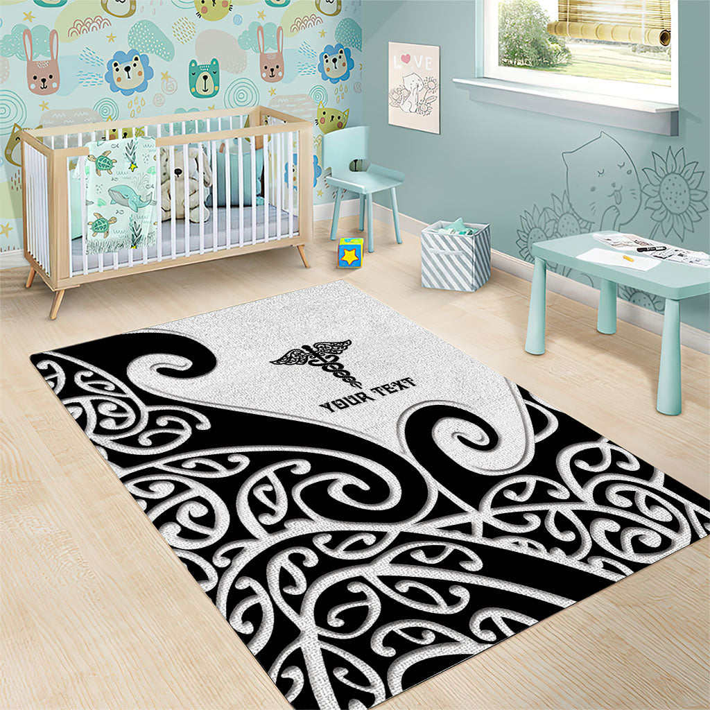 Personalised New Zealand Nurse Area Rug Maori Koru Black Version LT05 - Polynesian Pride