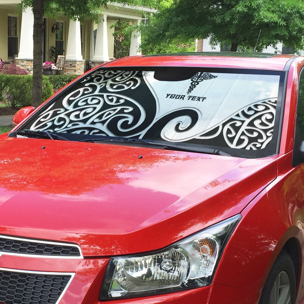Personalised New Zealand Nurse Auto Sun Shade Maori Koru Black Version LT05 - Polynesian Pride