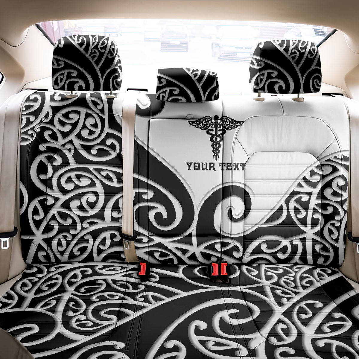 Personalised New Zealand Nurse Back Car Seat Cover Maori Koru Black Version LT05 - Polynesian Pride