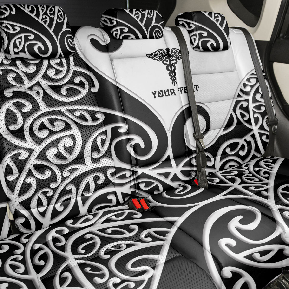 Personalised New Zealand Nurse Back Car Seat Cover Maori Koru Black Version LT05 - Polynesian Pride