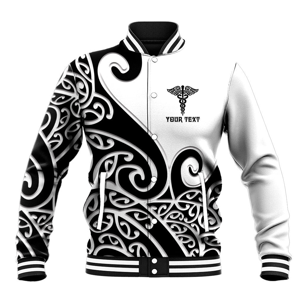 Personalised New Zealand Nurse Baseball Jacket Maori Koru Black Version LT05 Unisex Black - Polynesian Pride