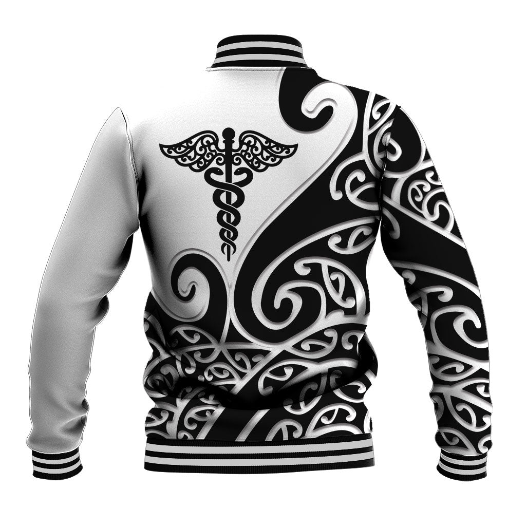 Personalised New Zealand Nurse Baseball Jacket Maori Koru Black Version LT05 - Polynesian Pride