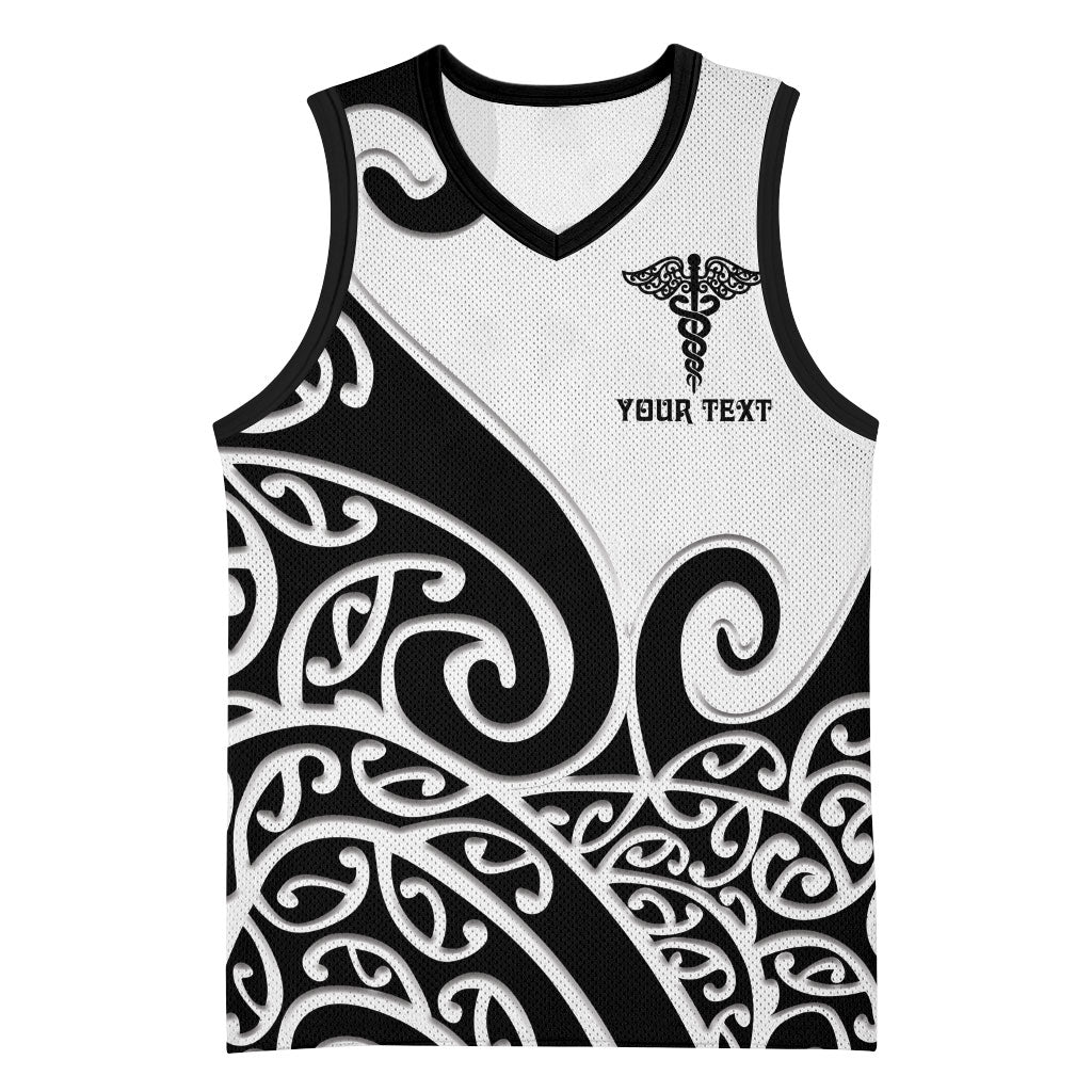 Personalised New Zealand Nurse Basketball Jersey Maori Koru Black Version LT05 Unisex Black - Polynesian Pride