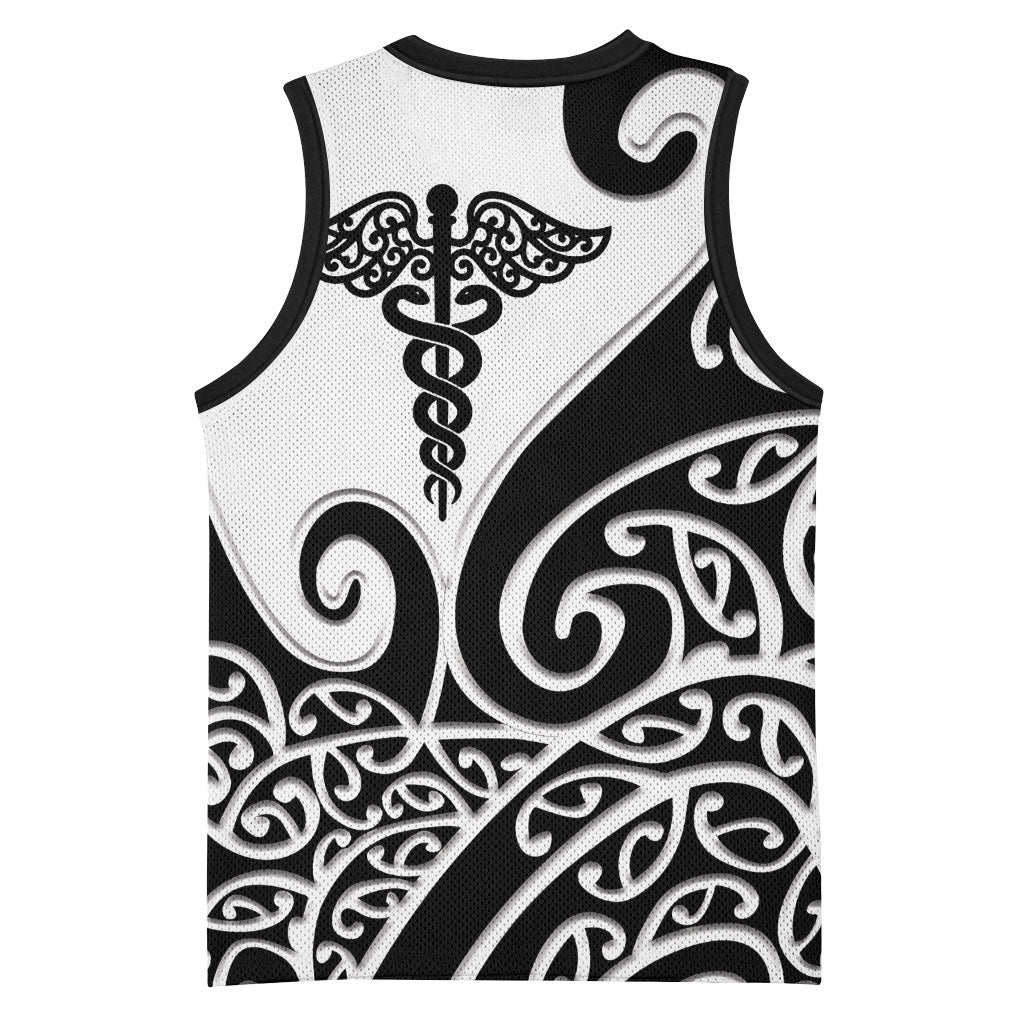 Personalised New Zealand Nurse Basketball Jersey Maori Koru Black Version LT05 - Polynesian Pride