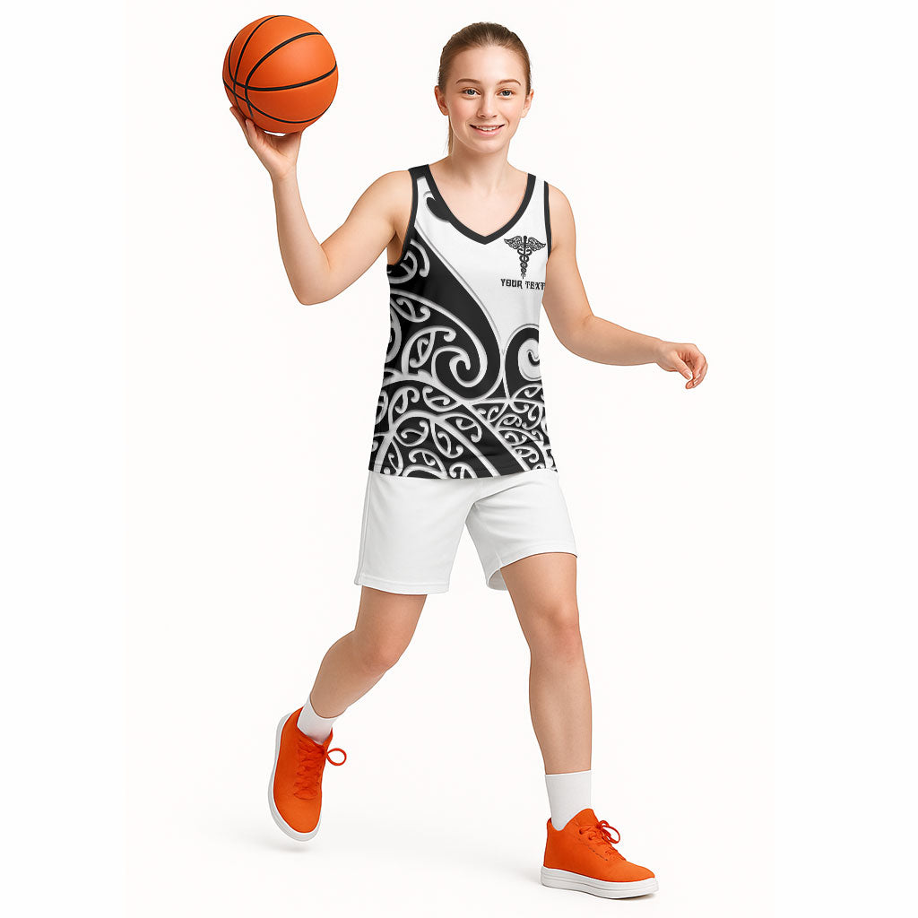 Personalised New Zealand Nurse Basketball Jersey Maori Koru Black Version LT05 - Polynesian Pride