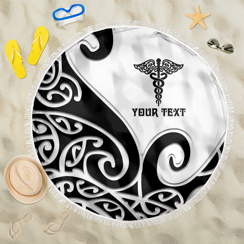 Personalised New Zealand Nurse Beach Blanket Maori Koru Black Version LT05 One Size 150cm Black - Polynesian Pride