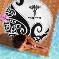 Personalised New Zealand Nurse Beach Blanket Maori Koru Black Version LT05 - Polynesian Pride