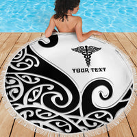 Personalised New Zealand Nurse Beach Blanket Maori Koru Black Version LT05 - Polynesian Pride