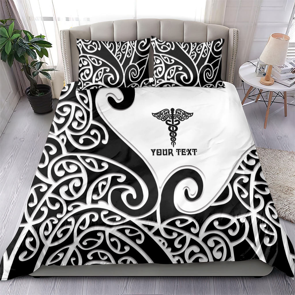 Personalised New Zealand Nurse Bedding Set Maori Koru Black Version LT05 - Polynesian Pride